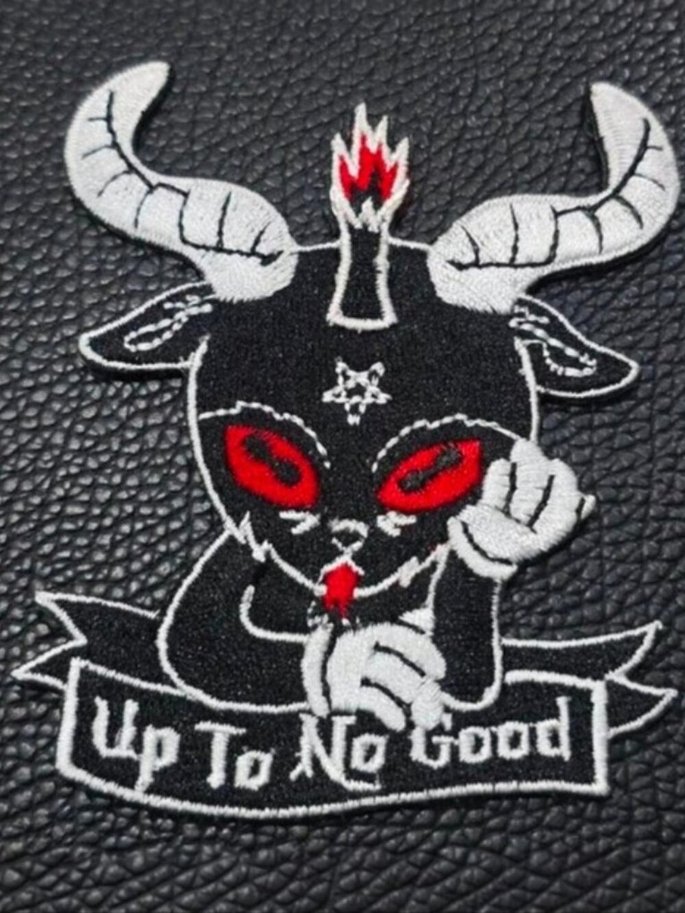 Killstar Up To No Good Patch Black White Red Occult Cute Shushing Demon Banner